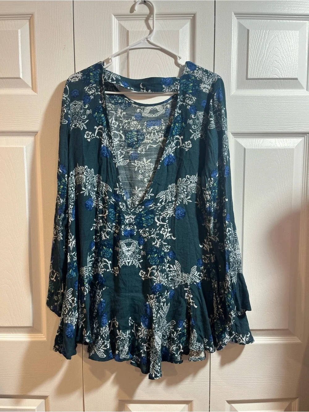 Free People Navy Floral Ruffle-Hem Mini Dress Boho Festival Cottagecore Praire